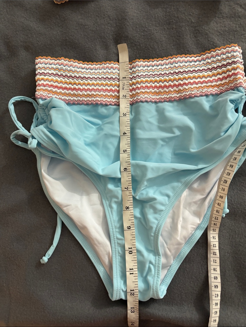 Blue Smocked High Waist Bikini Set Small Adjustable - Picture 4 of 9
